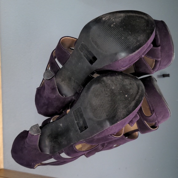 sz 7 purple strappy cut out peep toe platform heels pumps Qupid fabric heel zip - Picture 8 of 11